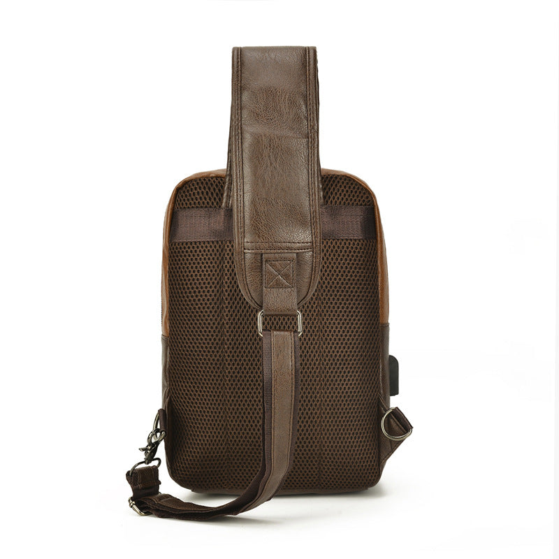 Vintage PU Leather Sling Backpack - Small Black Crossbody Shoulder Bag