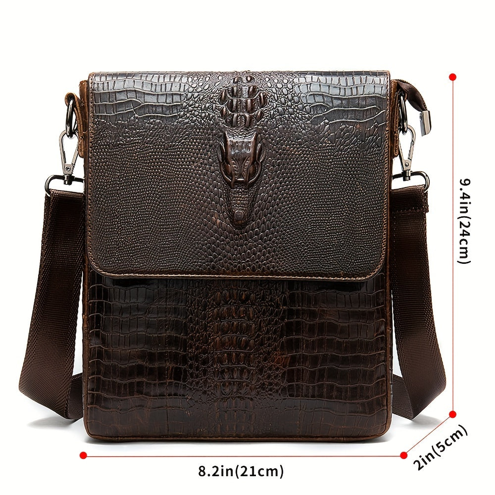 Vintage Genuine Leather Shoulder Bag - Crocodile Pattern Business Crossbody Bag
